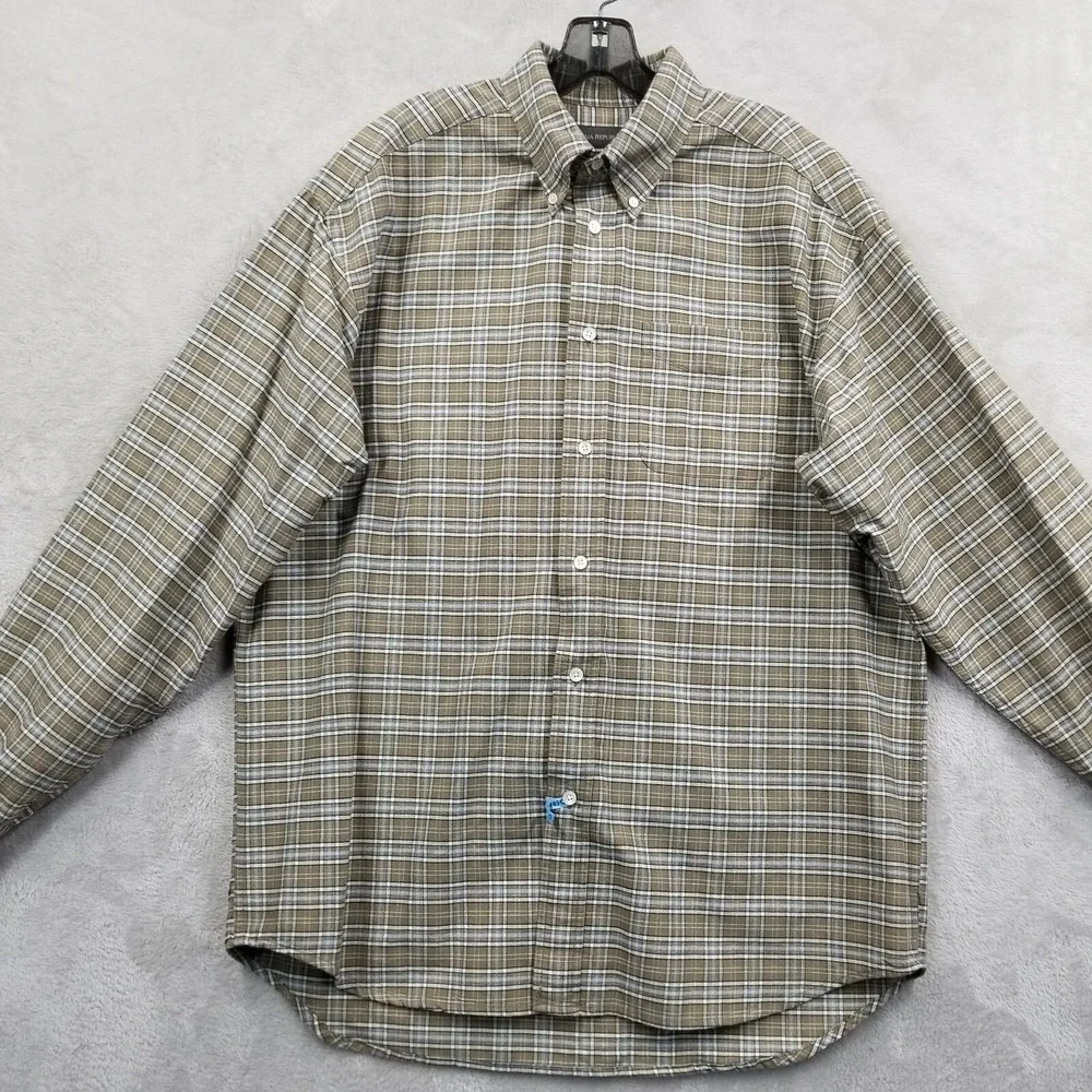 Banana Republic Shirt Men L Brown‎ Plaid Cotton Oxford Long Sleeve Dress Pocket